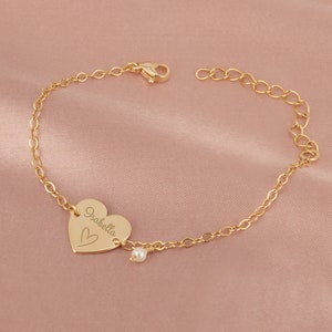 Custom Engraved Name with Heart Bracelet For Girls, Kids Jewelry For Girls, Little Girl Bracelet Personalized, Custom Baby Girl Bracelet