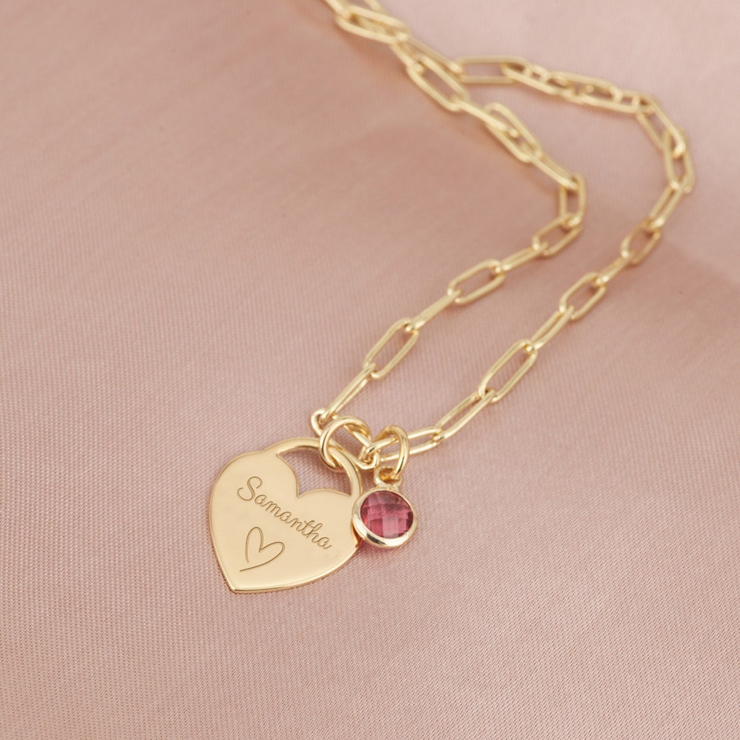 Custom Engraved Name With Heart Necklace for Girls, Kids Jewelry for