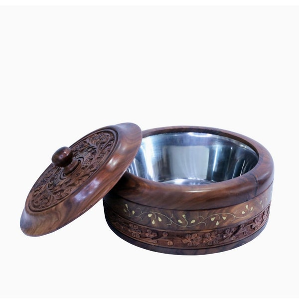 Wooden handwork Chapati/Khubs/Bread Box Casserole with Lid