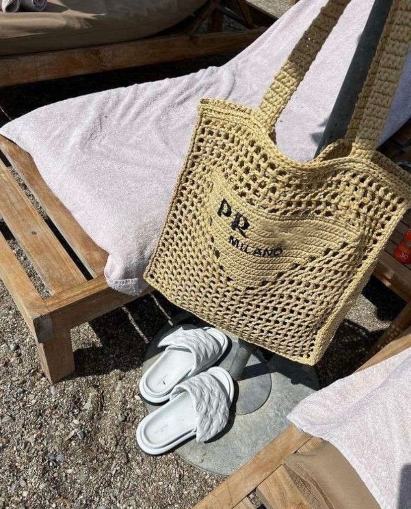 NEW PRADA Tote Shopping Straw Wicker Leather Basket Summer Beach Bag $1120  AUTH!