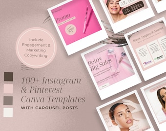 BOTOX RIMPELS Beige en roze Instagram-feed + Pinterest-pin Educatie+marketing social media canva-sjablonen voor esthetische kliniek/medische spa
