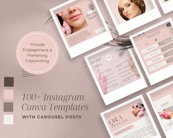 THREAD LIFT Flux Instagram beige et rose + Éducation aux histoires + Modèles Canva de marketing sur les réseaux sociaux pour spa médical/clinique esthétique
