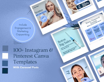 BOTOX RIMPELS Blauw-witte Instagram-feed + Pinterest-pin Educatie+Marketing Social Media Canva-sjablonen voor esthetische kliniek/medische spa