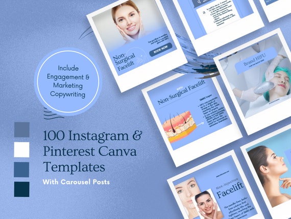 HIFU FOR FACE Blue & White Instagram Feed + Pinterest Pin Education+Marketing Social Media Canva Templates for Aesthetic Clinic/Medical Spa