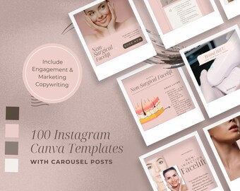 HIFU PARA ROSTRO Beige y rosa Instagram Feed + Historia Educación + Marketing Redes sociales Plantillas Canva para clínica estética/spa médico