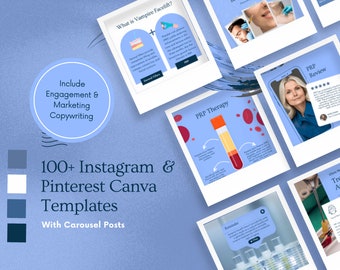 Vampier Facial/Vampire Facelift/PRP Blauw & Wit Instagram Feed + Pinterest Pin Educatie + Marketing Social Media Canva Templates