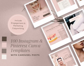 HIFU FOR FACE Beige & Pink Instagram Feed + Pinterest Pin Education+Marketing Social Media Canva Templates for Aesthetic Clinic/Medical Spa