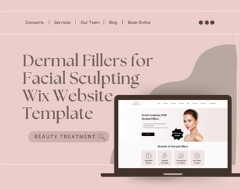 Huidvullers voor gezichtsbeeldhouwen Wix-website-ontwerpsjabloon bevat copywriting voor behandelingen en inhoudsrichtlijnen