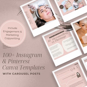 RF MICRONEEDLING Beige & Pink Instagram Feed+Pinterest Pin Education+Marketing Social Media Canva Templates for Aesthetic Clinic/Medical Spa