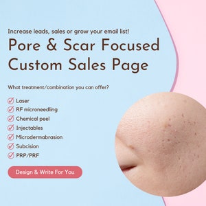 Design + Write For You Verkaufsseite für Poren- und Narbenbehandlung / Kombi / Paket (Ästhetische Klinik / Medizinisches Spa / Hautpflegeprodukte)