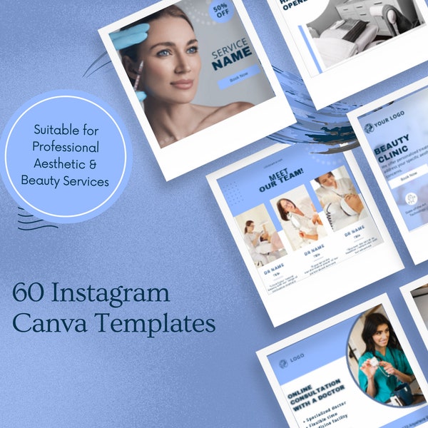 Blue & White Aesthetic Clinic | Medical Spa | Medical Aesthetics | Esthetician Professional Canva Instagram Feed + Story Templates