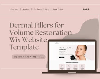 Huidvullers voor volumeherstel Wix-websiteontwerpsjabloon bevat copywriting voor behandelingen en inhoudsrichtlijnen