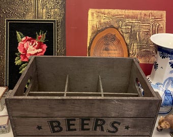 Wooden beer caddy in rustic 6 pack bottle carrier from Australia