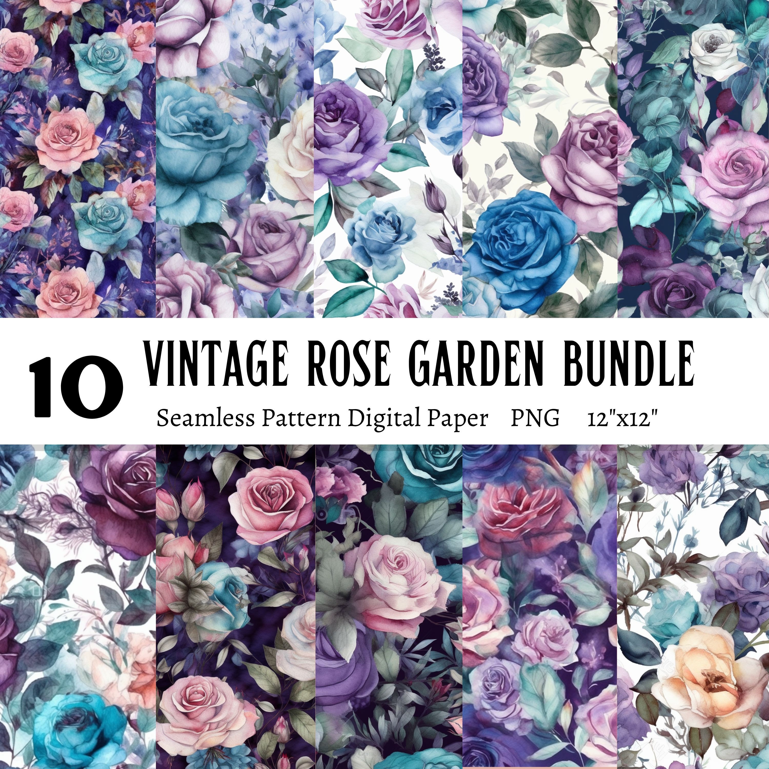 Vintage Rose Garden Digital Paper, Vintage Floral Patterns Bundle, Rose ...