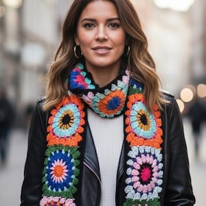 Bufanda cuadrada de abuela tejida a crochet, bufanda hecha a mano, regalos para ella, bufanda tejida, regalos para él, bufanda unisex