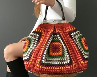 Poppins Tasche, große Häkeltasche, Vintage Häkeltasche