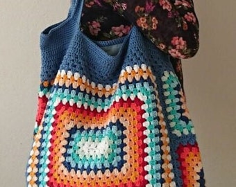 Crochet Bag, Granny Square Bag, Crochet Purse, Crochet tote Bag, Retro Bag, Hippie Bag,Gift for Her, Boho Bag, Vintage Style, Bag For Women