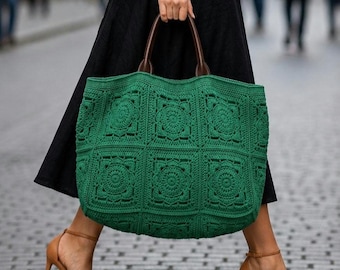 Handgehäkelte Tasche, Boho-Tragetasche, gestrickte Schultertasche, Sommertasche, Geschenkidee, Alltagstasche, Tasche in Wunschfarbe
