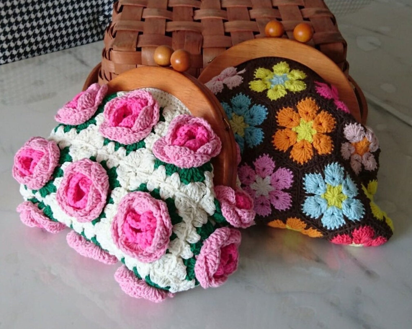 Brown Crochet Boho Clutch Bag w/Tassel Zipper & Inner Pocket main image 0