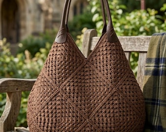 Handmade Crochet Granny Square Bag, Boho Tote Bag, Knitted Shoulder Bag, Stylish Everyday Bag, Unique Gift for Her