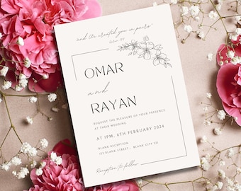 Editable Digital Muslim Wedding, Nikkah, Walimah Invitation Template Neutral, Minimal Aesthetic