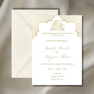 Islamic White and Gold Wedding/Nikkah Invitation, Muslim Wedding Invite, Digital, Editable, Elegant, Walimah, Muslim Wedding