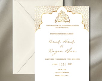 Islamic White and Gold Wedding/Nikkah Invitation, Muslim Wedding Invite, Digital, Editable, Elegant, Walimah, Muslim Wedding