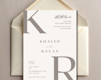 Islamic Wedding Invitation, Nikkah, Walimah, Muslim Wedding Invitation Template, Islamic Engagment, Bismillah, Minimal, Aesthetic invitation