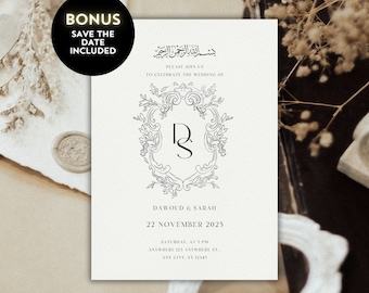 Vintage Editable Digital Muslim Wedding, Nikkah, Walimah Invitation Template, Islamic Wedding Invitation, Engagment, Bismillah Verse