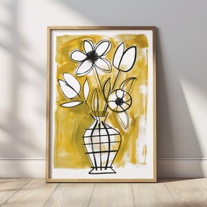 Retro 70s Poster, Yellow Wall Art, Flower Poster, Kitchen Wall Decor, Minimalist Wall Art, Printable Digital Download Artwork #0071