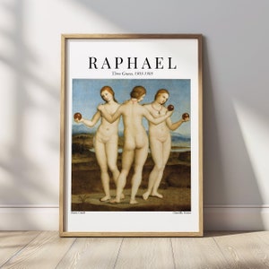 Tres Gracias - Rafael, Decoración de arte renacentista, Impresión de Rafael Santi, Cartel de mujeres desnudas, Arte italiano, Bellas Artes vintage Descarga instantánea #0068