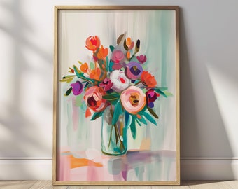 Flower Poster, Colourful Wall Art, Trendy Eclectic Decor, Aesthetic Print, Psychedelic Art Poster, Digital Dopamine Decor #0079