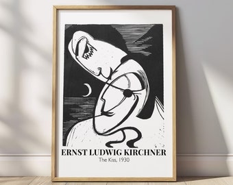 Kiss by Kirchner 1930, German Modern Art, Black White Wall Art, Modern Minimalist Abstract Decor, Printable Digital Painting Download #0062