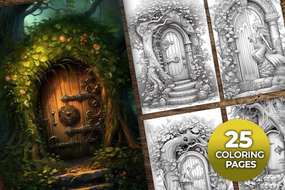 25 Enchanted Fairy Door Coloring Pages for Kids Adults - Etsy