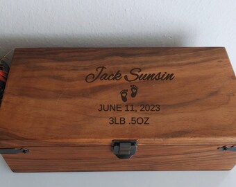 Personalized Walnut Baby Keepsake Box, Engraved Wooden Memory Box with Lock, Ideal for Baby Shower Gifts, New Mothers, Durable Hinged Lid