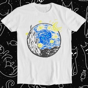 Van Gogh noche estrellada arte dibujos animados Retro divertido Meme regalo camiseta 1259