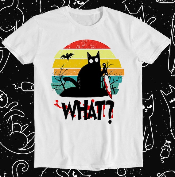 What Murderous Cat With Knife Vintage Halloween Gifts 2019 T-Shirt What Murderous Cat With Knife Vintage Halloween Gifts 2019 T-Shirt