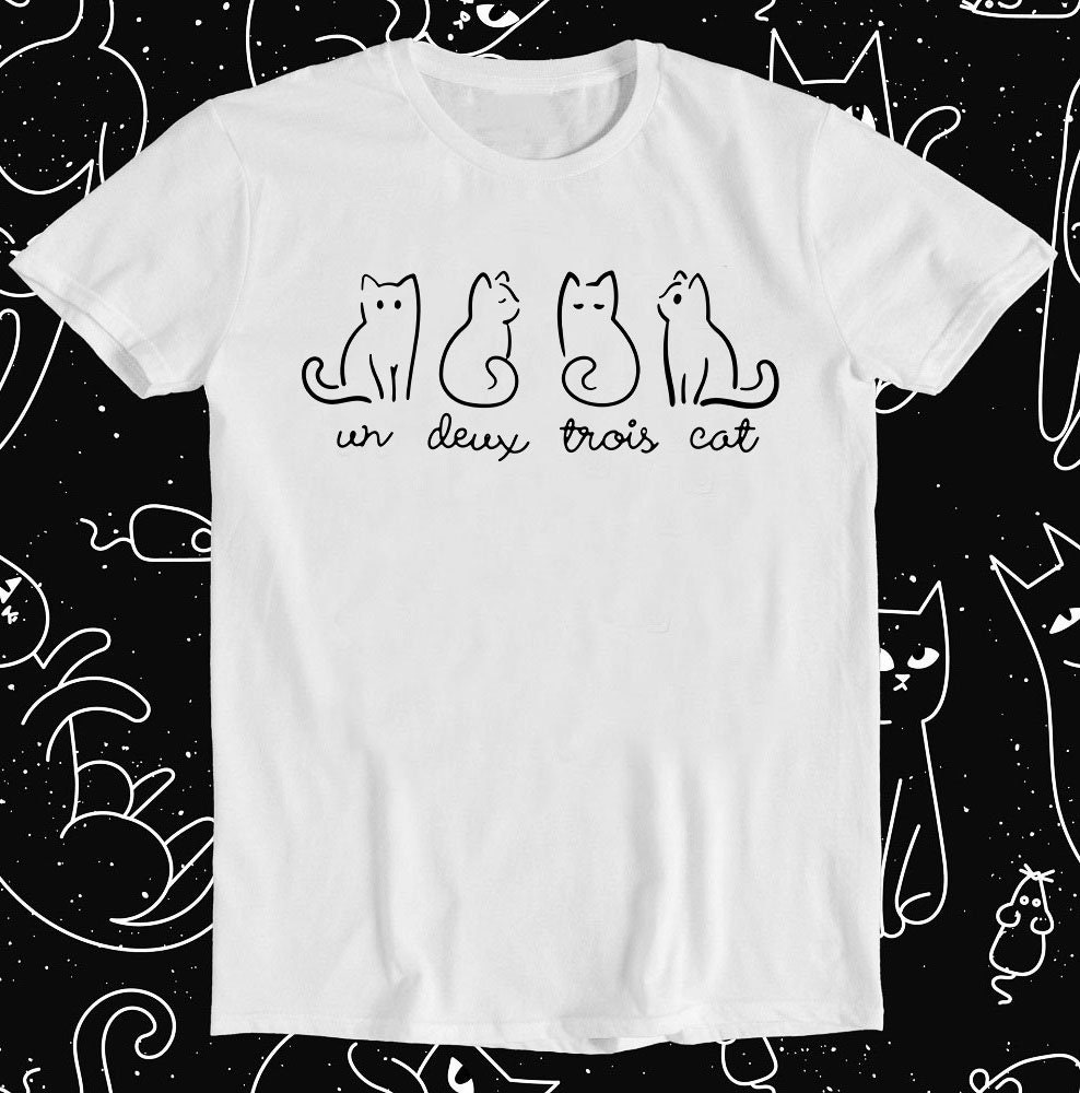 97 Un Deux Trois Cat Lovers Dad Mom Cute  Funny Retro Cool Gift Mens Womens Unisex Cartoon Anime Top Tee T Shirt 1299