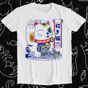 Maneki Neko Lucky Cat Fortune Happiness Wealth Meme Funny Gift Tee T Shirt 819