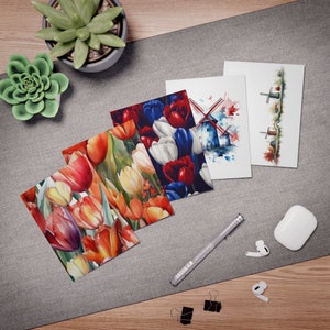 Tarjetas de felicitación holandesas (paquete de 5), diseño holandés, postal de molino de viento, postal de tulipán, tarjetas de felicitación temáticas holandesas, tarjetas postales temáticas holandesas, correo