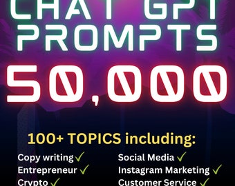 Pacchetto con oltre 50.000 suggerimenti ChatGPT/Strumenti Ai/Diritti di rivendita/Marketing sui social media/Copywriting/Marketing tramite e-mail/Investimenti