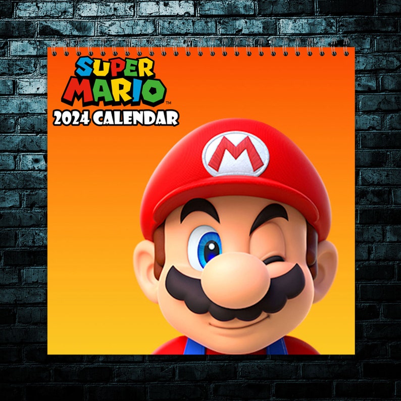Orange Super Mario Calendar 2024 Cartoon Calendar Mario 2024 Wall