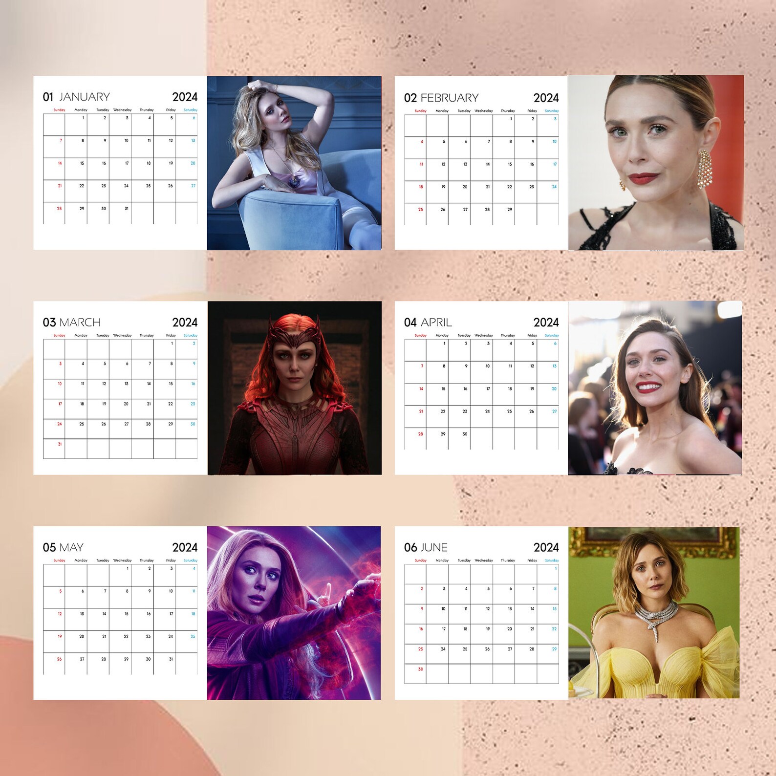 Elizabeth Olsen Calendar 2024, Celebrity Calendar, Elizabeth Olsen 2024