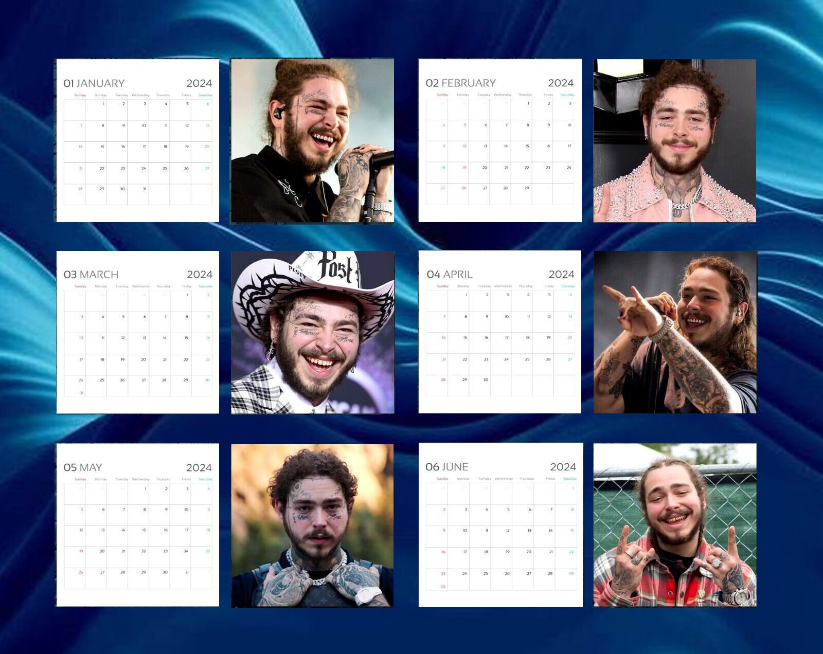 Celebrity Calendar, Post Malone Calendar 2025, Post Malone 2025 Wall