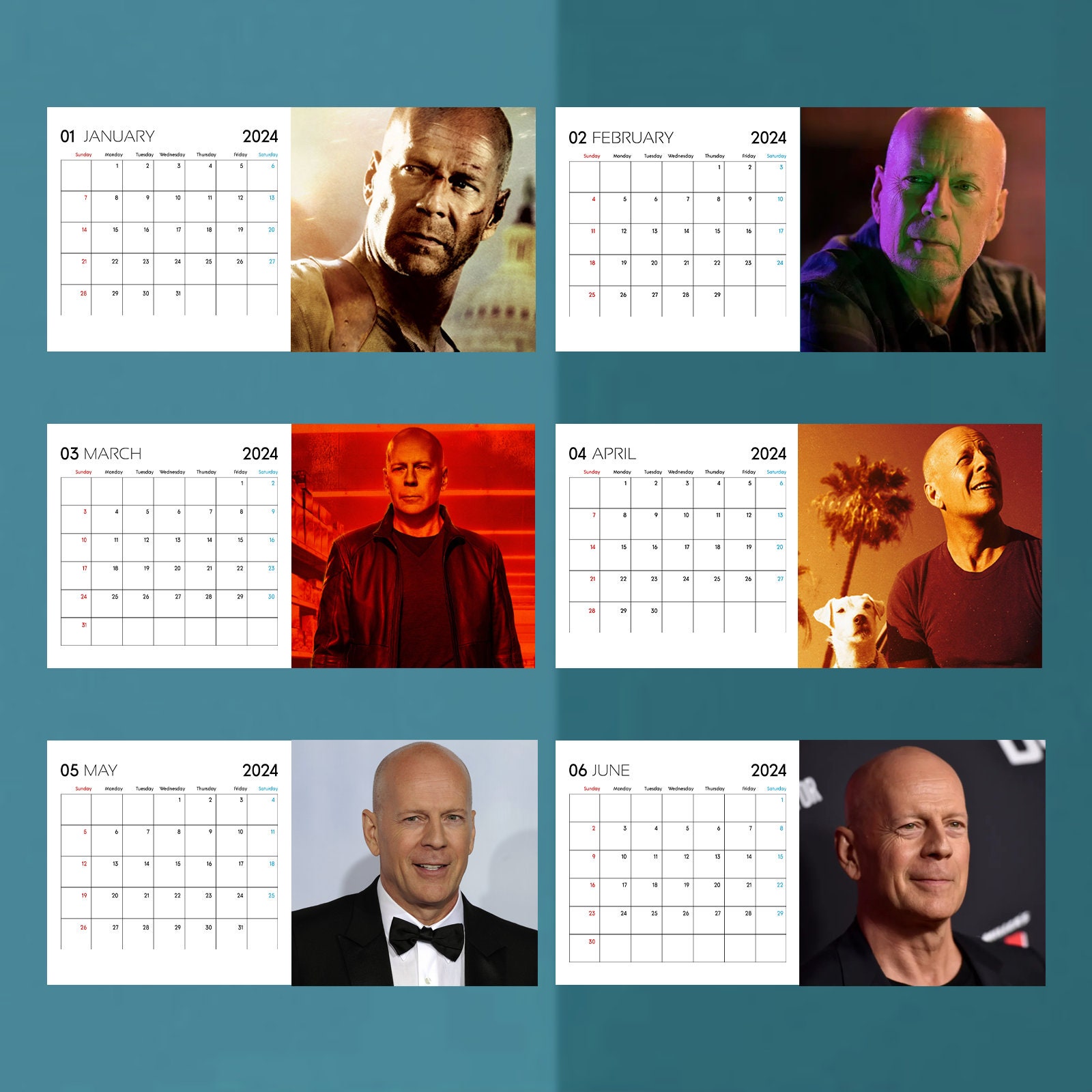 Bruce Willis Calendar 2025, Celebrity Calendar sold by Equestrian