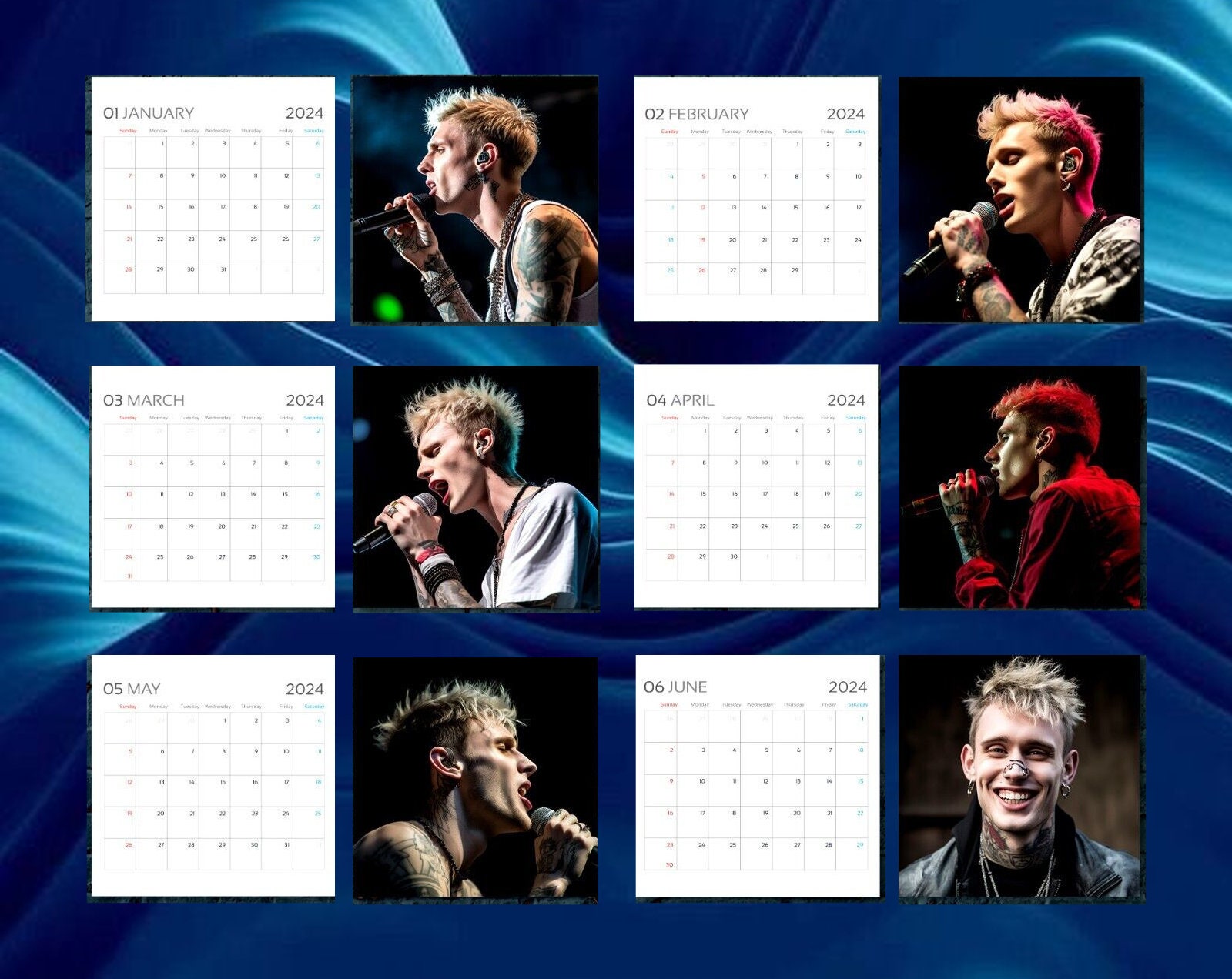 Machine Gun Kelly Calendar 2025, Machine Gun Kelly 2025 Celebrity Wall