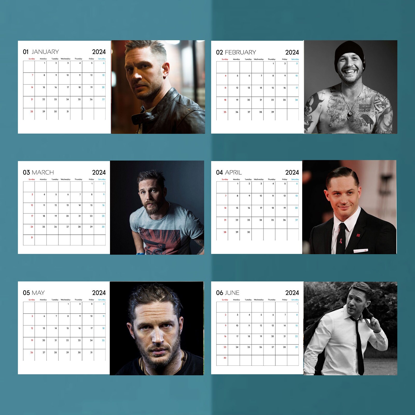 Tom Hardy Calendar 2024 Tom Hardy 2024 Celebrity Wall Etsy Australia