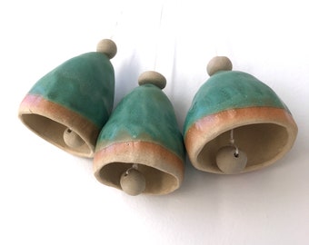 Ceramic hand made bells on bamboo cord
