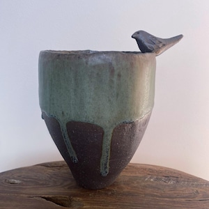 Vase with bird - handmade ceramics