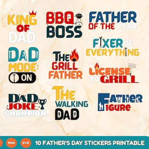 Father&#39;s Day Dad Stickers Bundle, Printable PNG SVG PDF, Best Dad Ever Decal, Gift for Dad, Funny Father&#39;s Day Gift